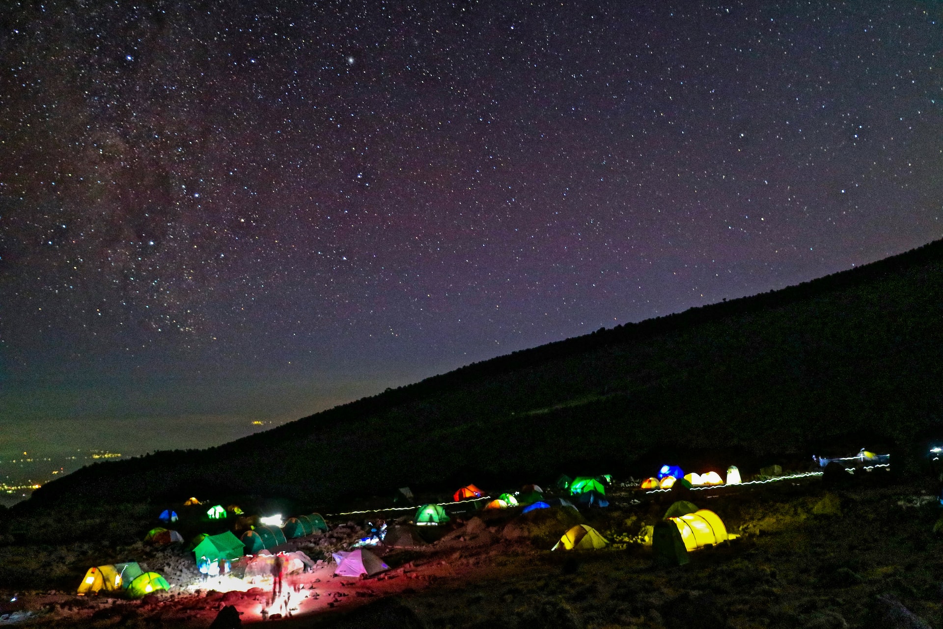 Camping near the summit of Mount Kilimanjaro in Africa